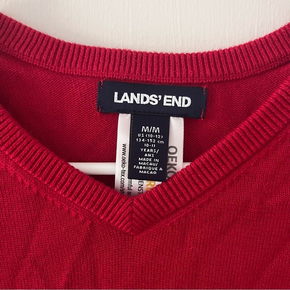 Lands End Girls 10-12 Medium Red V-Neck Knit Sweater OEKO-TEX - Picture 3 of 12